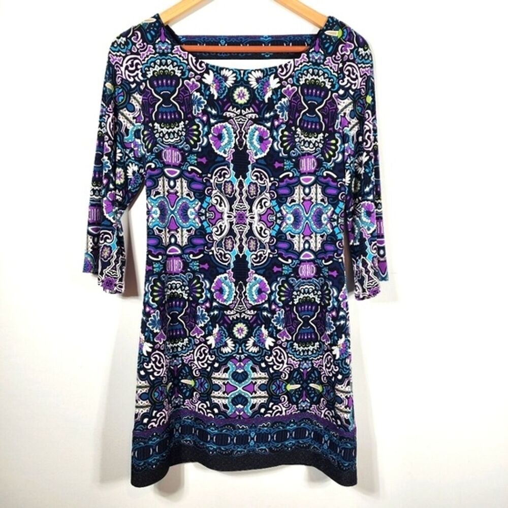 Laundry by Shelli Segal Blue Purple Print Colorful Dress Size XS